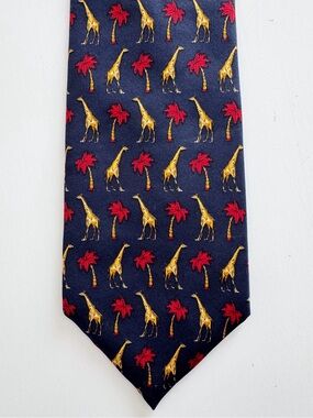 The Custom Shop Silk Navy Blue Giraffe Palm Tree Tie